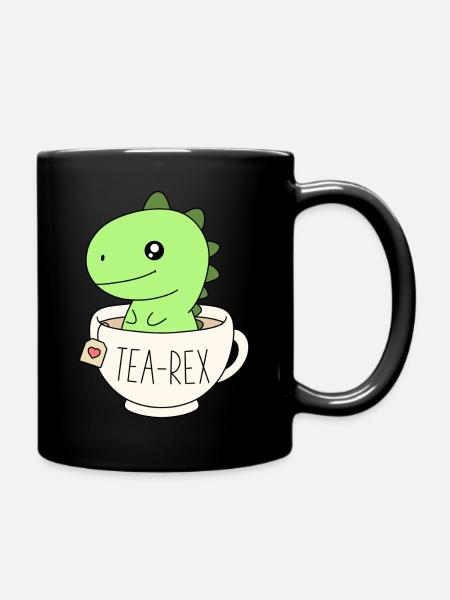 funny t-rex in tea cup tea rex - Full Colour Mug - black