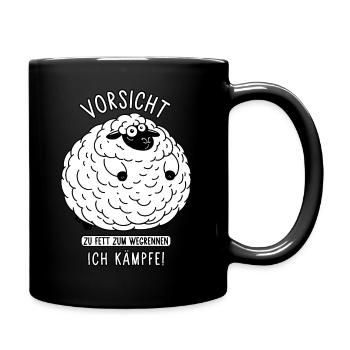 Schaf - Vorsicht zu fett zum wegrennen Ich kämpfe - Tasse einfarbig - Schwarz - Rechts