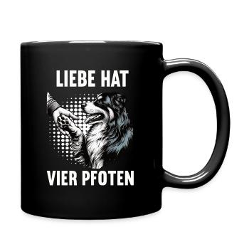 Liebe hat Vier Pfoten Australian Shepherd Aussie - Tasse einfarbig - Schwarz - Rechts
