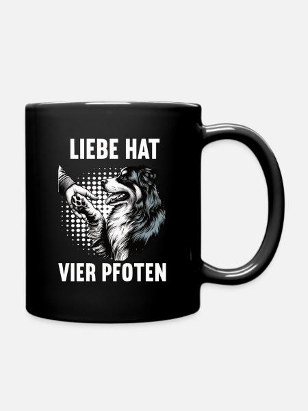 Liebe hat Vier Pfoten Australian Shepherd Aussie - Tasse einfarbig - Schwarz
