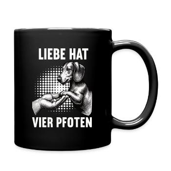 Liebe hat vier Pfoten Dackel Dachshund teckel - Tasse einfarbig - Schwarz - Rechts