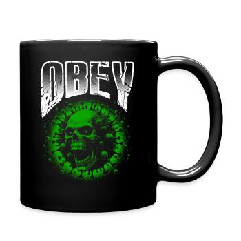 Obéir Illustration Crâne de virus vert gras - Mug uni - noir - Droite