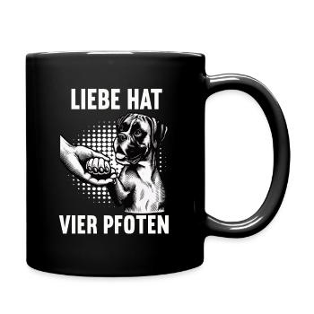 Liebe hat Vier Pfoten Boxer Boxerhalter Boxerhund - Tasse einfarbig - Schwarz - Rechts