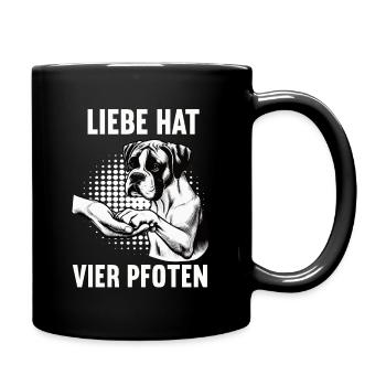 Liebe hat Vier Pfoten Boxer Boxerhalter Boxerhund - Tasse einfarbig - Schwarz - Rechts