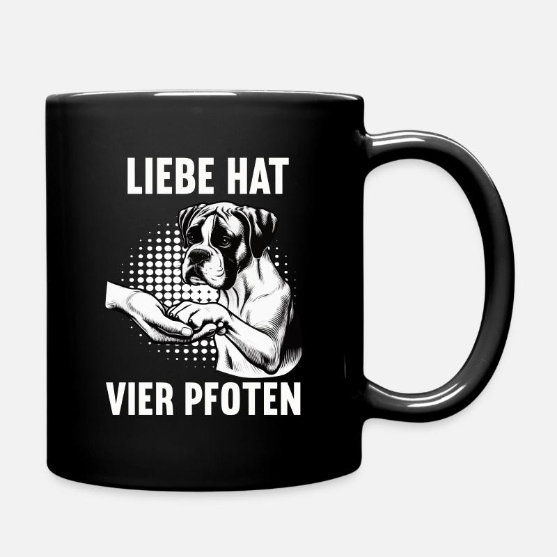 Liebe hat Vier Pfoten Boxer Boxerhalter Boxerhund - Tasse einfarbig - Schwarz