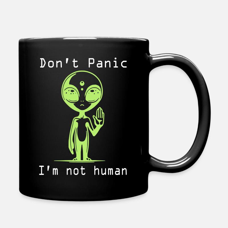 Avertissement extraterrestre : Ne paniquez pas, je ne suis pas humain - Mug uni - noir