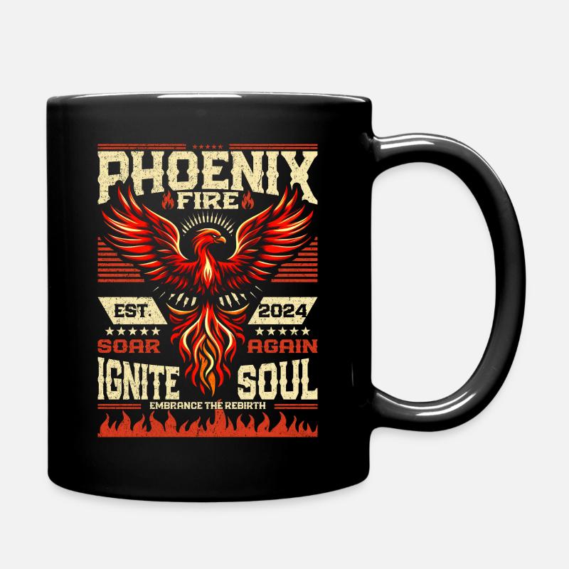 Phönix Feuerkunst Vintage Aufsteigender Sonnenvogel - Tasse einfarbig - Schwarz