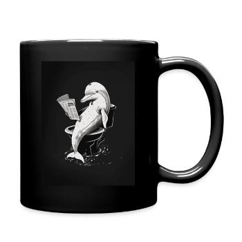 Delphin liest Zeitung auf der Toilette - Tasse einfarbig - Schwarz - Rechts