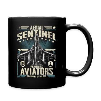 Avion à réaction Aerial Sentinel Art F16 avec des éléments militaires - Mug uni - noir - Droite