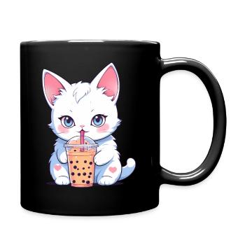 Süße Katze trinkt Bubble Tea - Tasse einfarbig - Schwarz - Rechts