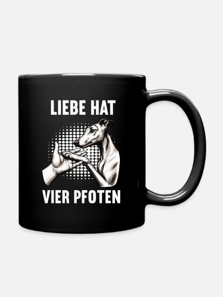 Liebe hat Vier Pfoten Whippet Windhund Whippets - Tasse einfarbig - Schwarz