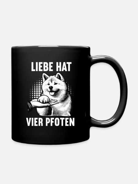 Liebe hat Vier Pfoten Akita Akitabesitzer Akitas - Tasse einfarbig - Schwarz