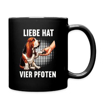 Liebe hat Vier Pfoten Basset Hound Basset Hounds - Tasse einfarbig - Schwarz - Rechts