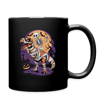 Skelett reitet einen Dinosaurier an Halloween - Tasse einfarbig - Schwarz - Rechts