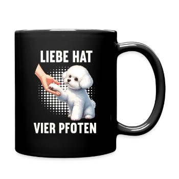Liebe hat Vier Pfoten Bichon frise Bichon Hund - Tasse einfarbig - Schwarz - Rechts