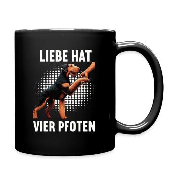 Liebe hat Vier Pfoten Airedale Terrier Airedales - Tasse einfarbig - Schwarz - Rechts