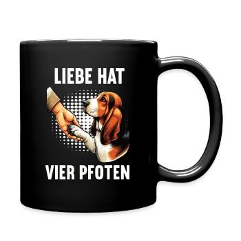 Liebe hat Vier Pfoten Basset Hound Basset Hounds - Tasse einfarbig - Schwarz - Rechts