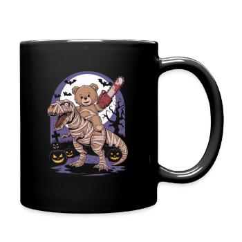 Teddy bear riding a dinosaur on Halloween - Full Colour Mug - black - Right