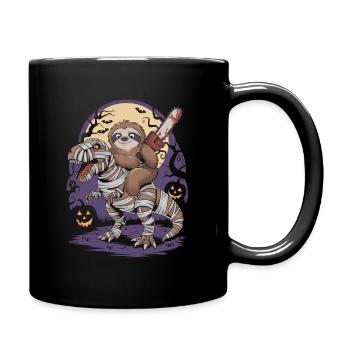 Sloth rides a dinosaur on Halloween - Full Colour Mug - black - Right