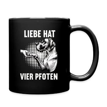 Liebe hat Vier Pfoten Deutsche Dogge Doggenhalter - Tasse einfarbig - Schwarz - Rechts