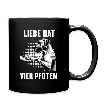 Liebe hat Vier Pfoten Deutsche Dogge Doggen - Tasse einfarbig - Schwarz - Rechts