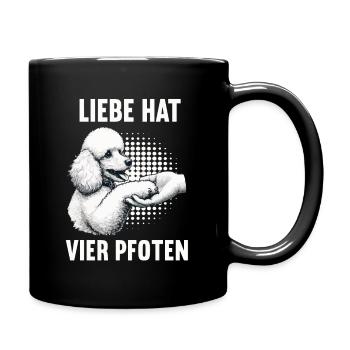 Liebe hat Vier Pfoten Pudel Pudelbesitzer Pudeln - Tasse einfarbig - Schwarz - Rechts