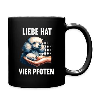 Liebe hat Vier Pfoten Pudel Pudelbesitzer Pudeln - Tasse einfarbig - Schwarz - Rechts