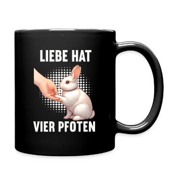 Liebe hat Vier Pfoten Kaninchen Hase Hasen langohr - Tasse einfarbig - Schwarz - Rechts