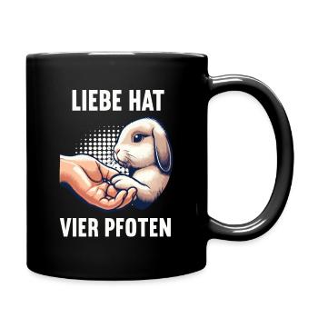 Liebe hat Vier Pfoten Kaninchen Hase Hasen langohr - Tasse einfarbig - Schwarz - Rechts
