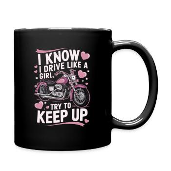 Motorrad Motorradfahrerin Frau Spruch - Tasse einfarbig - Schwarz - Rechts