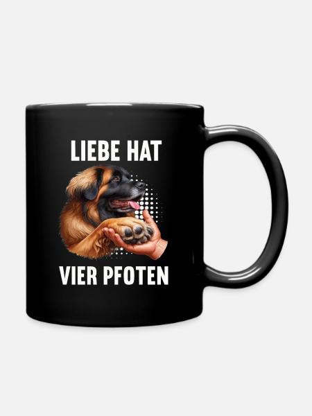 Liebe hat Vier Pfoten Leonberger Leonbergerhund - Tasse einfarbig - Schwarz