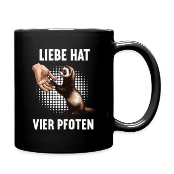 Liebe hat Vier Pfoten Frettchen Frettchenhalter - Tasse einfarbig - Schwarz - Rechts