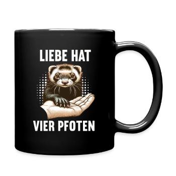Liebe hat Vier Pfoten Frettchen Frettchenhalter - Tasse einfarbig - Schwarz - Rechts