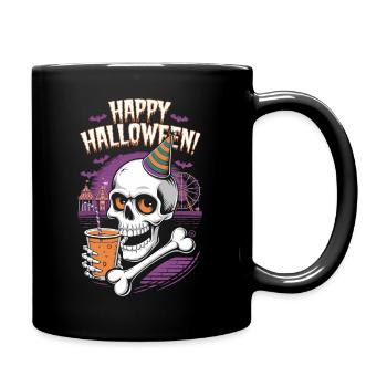 Happy Halloween - Skull, Totenkopf, Geist - Tasse einfarbig - Schwarz - Rechts