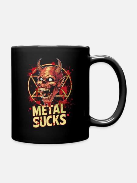 Metal Sucks Skull mit Pentagramm, Totenkopf - Tasse einfarbig - Schwarz