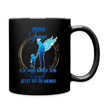 Papas Junge, Gedenken Engel Erinnerung Geschenk - Tasse einfarbig - Schwarz - Rechts