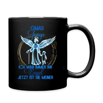 Omas Junge, Gedenken Engel Erinnerung Geschenk - Tasse einfarbig - Schwarz - Rechts