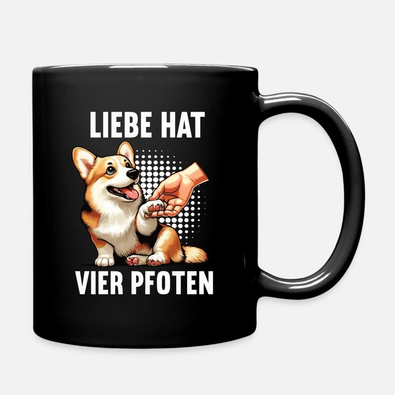 Liebe hat Vier Pfoten Corgi Corgis Welsh Corgi - Tasse einfarbig - Schwarz