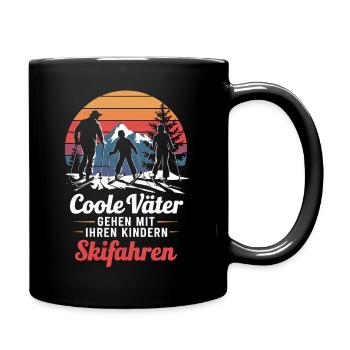 Vater Kinder Skifahren, Junge, Mädchen - Tasse einfarbig - Schwarz - Rechts