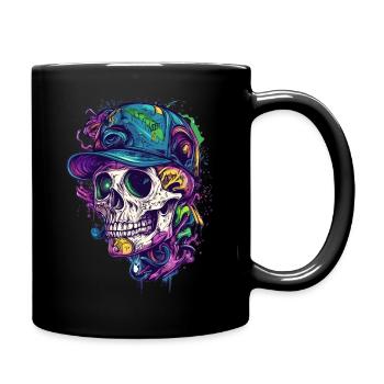 Skull with baseball cap - Full Colour Mug - black - Right