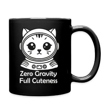 Weltraumkatze - Schwerelosigkeit, Volle Niedlichkeit Design - Tasse einfarbig - Schwarz - Rechts