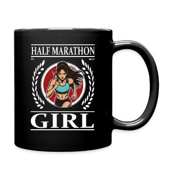 Half Marathon Girl – Run with heart and power - Full Colour Mug - black - Right