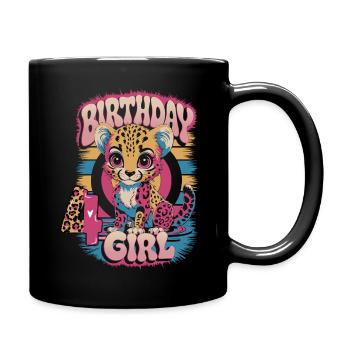 4th Birthday Leopard Girl - Full Colour Mug - black - Right