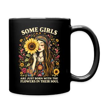 Boho Girl Blumenmädchen Blumen Retro - Tasse einfarbig - Schwarz - Rechts