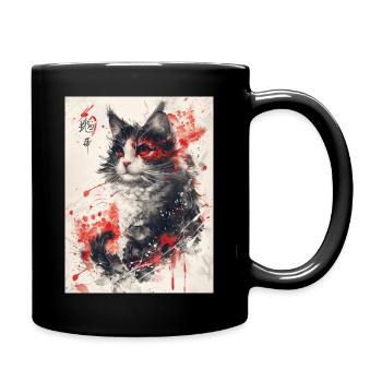 T Shirt Design Anime Chat Chinois - Mug uni - noir - Droite