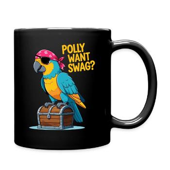 Perroquet pirate sur coffre au trésor - Design amusant - Mug uni - noir - Droite