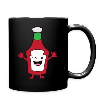 Ketchup - fröhliche, zwinkernde Ketchupflasche - Tasse einfarbig - Schwarz - Rechts