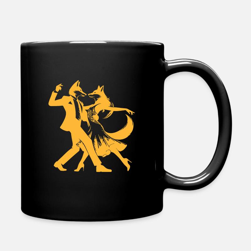 Orangene Füchse tanzen Tango - Tasse einfarbig - Schwarz