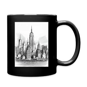 Skyline Handzeichnung - Tasse einfarbig - Schwarz - Rechts