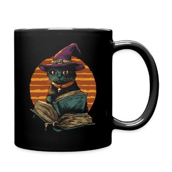 Black Cat as Halloween Witch with Books - Full Colour Mug - black - Right